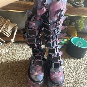 Galaxy Print Buckle Boots